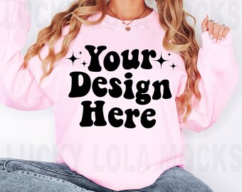 Gildan 18000 Pink Mockup, Pink Sweatshirt Mockup, 18000 Pink Mockup, Gildan Pink Sweatshirt Mockup, Oversized Sweatshirt Mockup, Light Pink