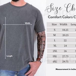 Comfort Colors Size Chart, Mens Size Chart, Mens Shirt Size Chart, 1717 Size Chart, Comfort Colors 1717 Size Chart, Size Chart Mockup