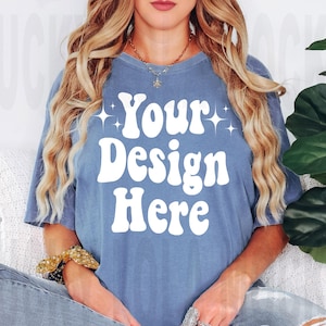 Comfort Colors 1717 Blue Jean Mockup, Blue Shirt Mockup, C1717 Blue Jean Mockup, Model Mockup, Oversized Shirt Mockup, T-Shirt Mockup