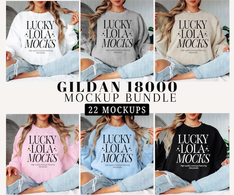 Gildan 18000-mockupbundel, Gildan 18000-bundelmodellen, Gildan-sweatermockup, g180-mockup, 18000-mock-up, sweatshirt-mockupbundels afbeelding 1