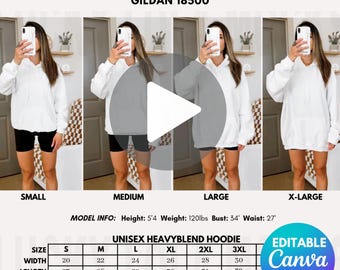 Editable Gildan 18500 Video Size Chart, Gildan 18500 Video Mockup, Gildan Hoodie Video, 18500 Video Mockup, Video Size Chart Gildan 18500