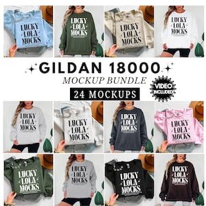 Gildan 18000-modell och flat lay-tröja, Gildan vikta tröjor, mockups för riktiga modeller