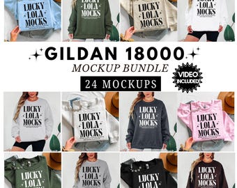 Gildan 18000 Model & Flat Lay Sweatshirt Mockup Bundle, Gildan Folded Sweatshirts Mock Up, Real Model Mockups