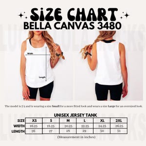 Bella Canvas 3480 Size Chart, Size Chart Mockup, Oversized Size Chart, 3480 Size Guide, Bella Canvas 3480 Mockup, Tank Top Size Chart