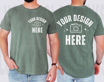 Comfort Colors Moss Mockup, Front and Back Comfort Colors Mockup, C1717 Mockup Man, 1717 Mockup, C1717 Moss, CC1717 Men, CC1717 Mockup