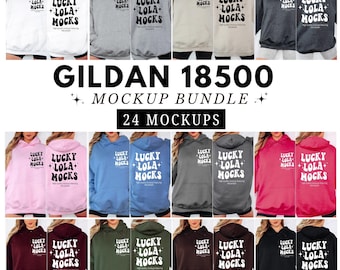 Gildan 18500 Front and Back Hoodie Mockup Bundle: 24 Colors, Real Model Mockups (Digital Download)