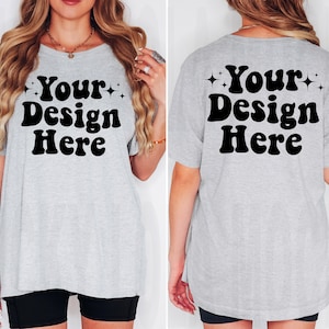 Front and Back Bella Canvas 3001 Athletic Heather Mockup, Back Mockup, Front Back Mockup 3001, Grey T Shirt Mock Up, Oversized Mockup, Model