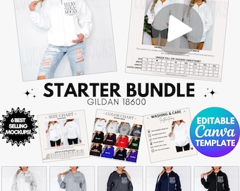 Gildan 18600 Video Starter Bundle, Gildan 18600 Color Chart, 18600 Video Mockup, Gildan Zip Hoodie Mockup, 18600 Zip Up Hoodie Mockup