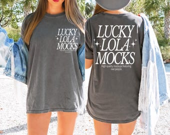 Comfort Colors Pepper Front and Back Mockup, Split View Mockup, Western Mockup, Front Back Mockup, Real Model Mockups, Outdoors Mockup Woman