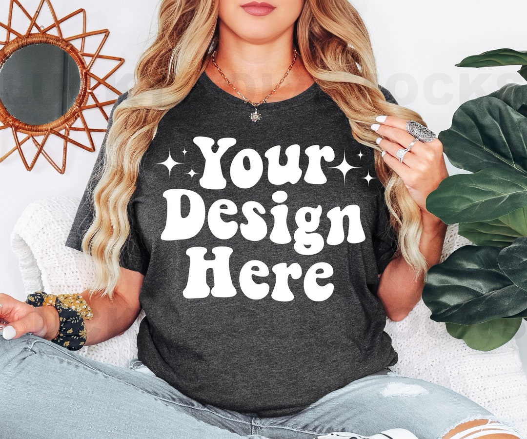 Bella Canvas 3001 Heather Dark Gray Mockup, Model Mockup, Dark Grey ...