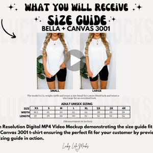 Bella Canvas 3001 Video Size Chart, Oversized Size Chart, Video Mockup, Size Guide Mockup, Bella Size Chart, Size Chart Mockup zdjęcie 2