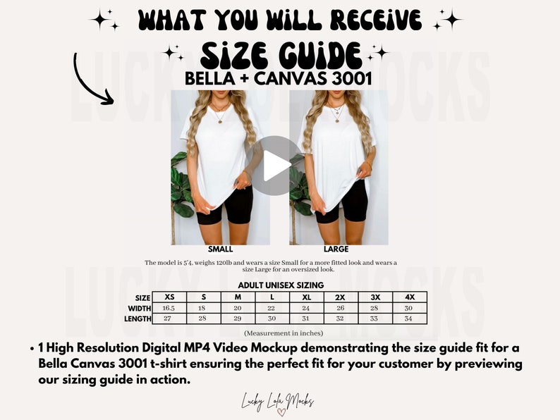 Bella Canvas 3001 Video Size Chart, Oversized Size Chart, Video Mockup, Size Guide Mockup, Bella Size Chart, Size Chart Mockup zdjęcie 2