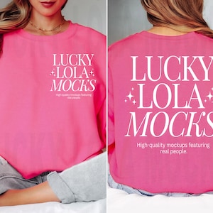 Gildan 18000 Safety Pink Front and Back Mockup, Gildan 18000 Mockup, Gildan Front and Back, Gildan Sweatshirt Mockup, 18000 Front and Back
