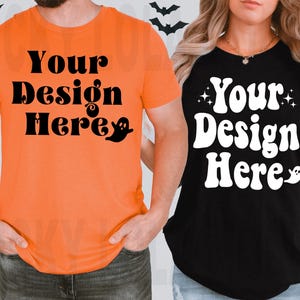 Matching Bella Canvas 3001 Orange 3001 Black Mockup, Bella Canvas 3001 Mockup, Model Mockup, Spooky Mockup, Halloween Mockup, 3001 Orange