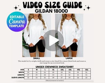 Editable Gildan 18000 Video Size Chart, Oversized Size Chart, Gildan Sweatshirt Size Chart, Size Chart Gildan 18000, Gildan G180 Size Chart