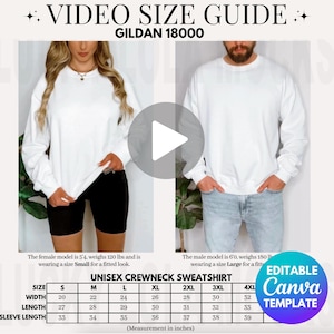 Bearbeitbar Gildan 18000 Video Größentabelle, Gildan Sweatshirt Größentabelle, 18000 Video Mockup Größentabelle, Sweatshirt Video Mockup, Gildan G180