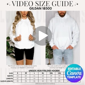 Bearbeitbare Gildan 18500 Video Größentabelle, Gildan Hoodie Größentabelle, Größentabelle Gildan 18500, Gildan G185 Größentabelle, Hoodie Video Mockup