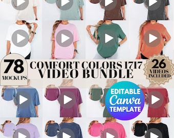 Comfort Colors 1717 シャツ ビデオ モックアップ、実モデル フロント＆バック T シャツ モックアップ、1717 ビデオ T シャツ モックアップ