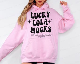 Gildan 18500 Light Pink Mockup, Gildan 18500 Hoodie Mockup, Light Pink Hoodie 18500, 18500 Gildan Model, Hoodie Mockup Gildan