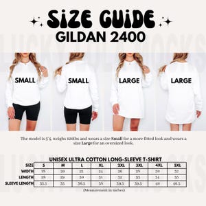 Gildan 2400 Size Chart, Oversized Size Chart, Gildan 2400 Mockup, Gildan 2400 Long Sleeve Tshirt Mockup, Gildan 2400 Size Guide
