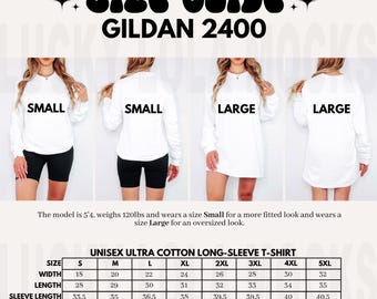 Gildan 2400 Size Chart, Oversized Size Chart, Gildan 2400 Mockup, Gildan 2400 Long Sleeve Tshirt Mockup, Gildan 2400 Size Guide