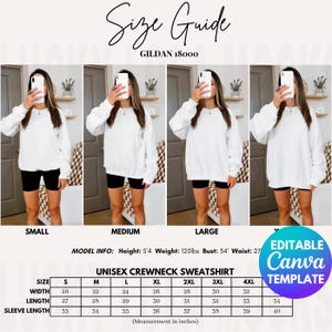 Editable Gildan 18000 Size Chart, Gildan Sweatshirt Size Guide, Size Chart Mockup, Gildan 18000 Size Guide, Size Chart Gildan 18000