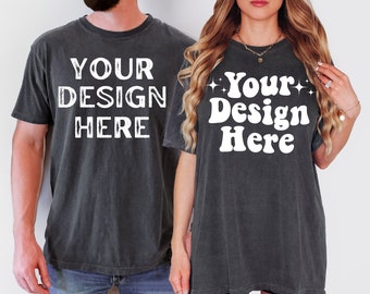 Comfort Colors C1717 Couple Mockup, Comfort Colors Couple, Model Mockup, Couples Tshirt Mockup, Comfort Colors Pepper, Men and Women Mockups