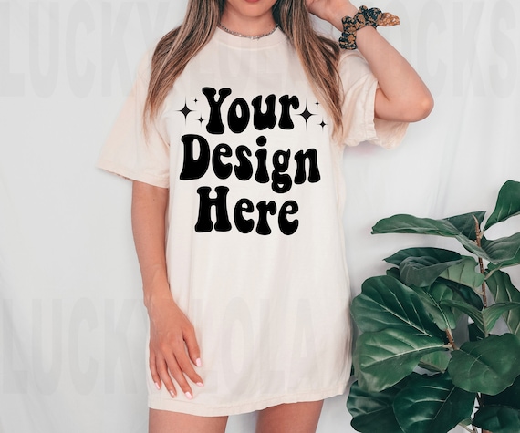 Comfort Colors C1717 Ivory Shirt Mockup, Comfort Colors Ivory Mockup, Model Mockup, Boho Mockup, Oversized Mockup, Ivory Tshirt Mockup