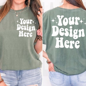 Front and Back Comfort Colors Moss Mockup, Back Mockup, Front Back Mockup, C1717 Moss T Shirt Mock Up, Oversized Mockup, Model Mockup