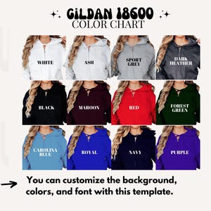 Editable Gildan 18600 Color Chart, 18600 Mockup, Gildan Zip Hoodie ...