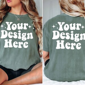 Front and Back Comfort Colors Moss Mockup, Backside Mockup, Front Back Mockup, C1717 Moss T Shirt Mock Up, Oversized Mockup, Model Mock Up