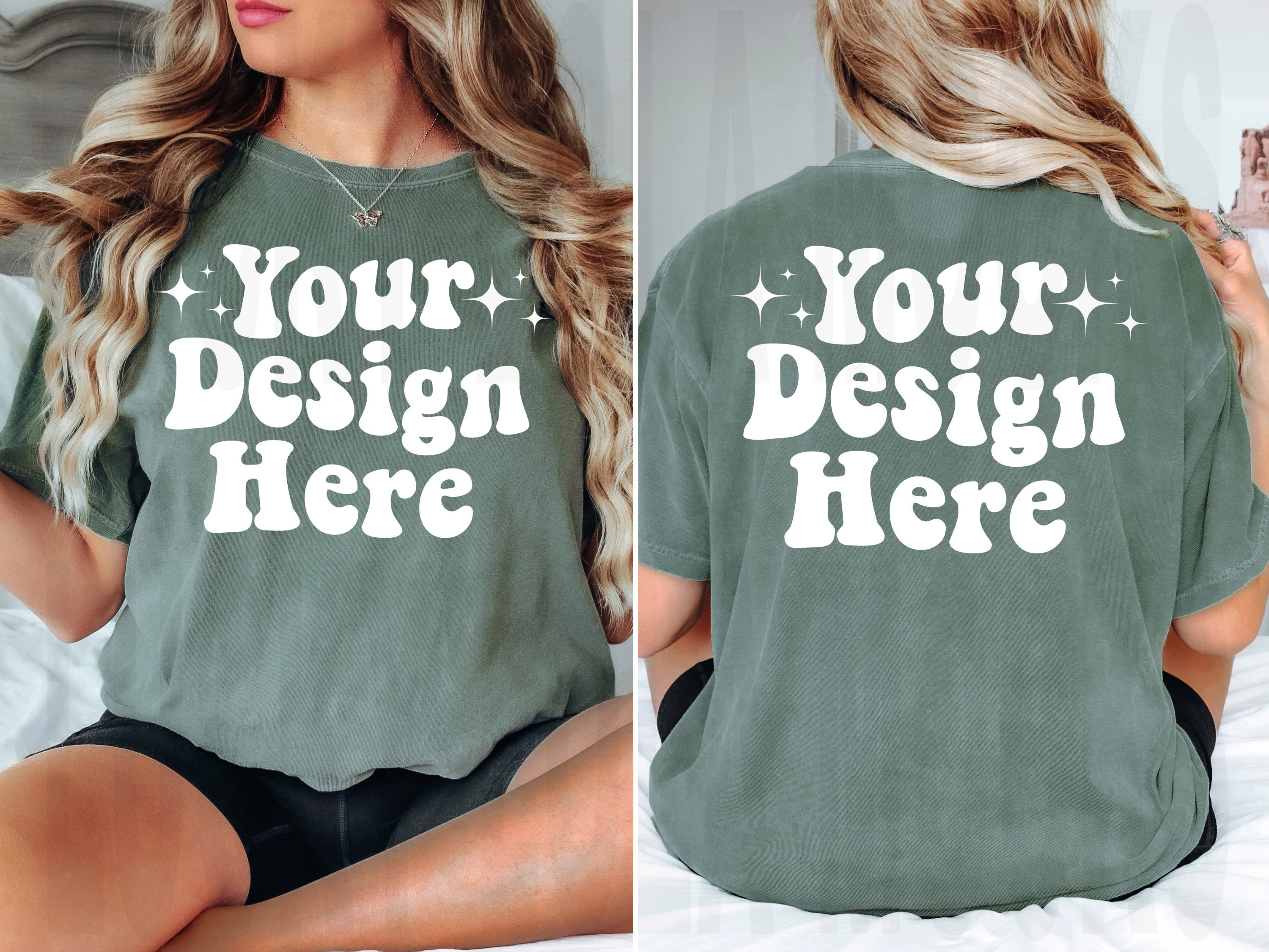 Front and Back Comfort Colors Moss Mockup, Backside Mockup Front and Back Comfort Colors Moss Mockup, Backside Mockup