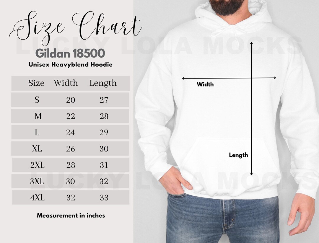 Gildan 18500 Size Chart, Mens Size Chart, Gildan Size Chart Mockup ...