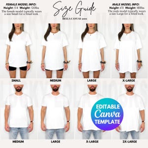 Editable Bella Canvas 3001 Size Chart, Bella Canvas Size Chart, Bella Canvas 3001 Men and Women Size Chart, Size Chart Male and Female