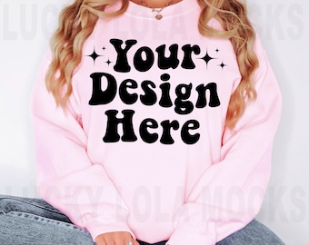 Gildan 18000 Pink Mockup, Pink Sweatshirt Mockup, 18000 Pink Mockup, Gildan Pink Sweatshirt Mockup, Oversized Sweatshirt Mockup, Light Pink