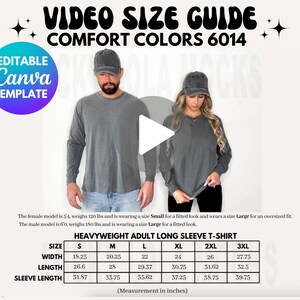 Editable Comfort Colors 6014 Video Size Chart, Comfort Colors 6014 Size Chart, Comfort Colors 6014 Mockup, Size Chart Mockup, Couples Mockup