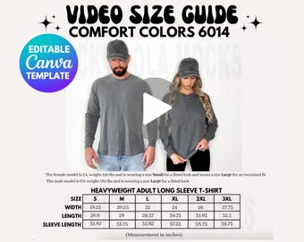 Bewerkbare Comfort-kleuren 6014 Video Maattabel, Comfort-kleuren 6014 Maattabel, Comfort-kleuren 6014 Mockup, Mockup maattabel, Mockup voor stellen