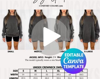 Editable Comfort Colors 1566 Video Size Chart, 1566 Video Mockup, Sweatshirt Video Mockup Size Chart, Comfort Colors Video Size Chart