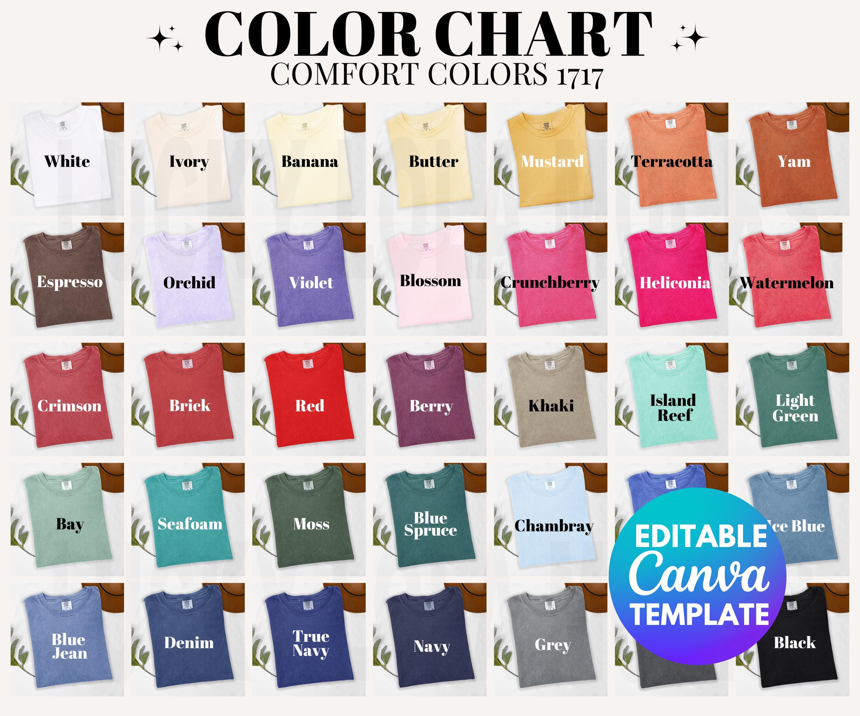 EDITABLE Comfort Colors 1717 Color Chart, Comfort Colors Color Chart ...