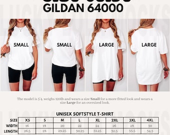 Gildan 64000 Size Chart, Size Chart Mockup, Oversize Size Chart, Size Chart, Size Guide, Gildan 6400 Size Chart, Gildan Softstyle Mockup