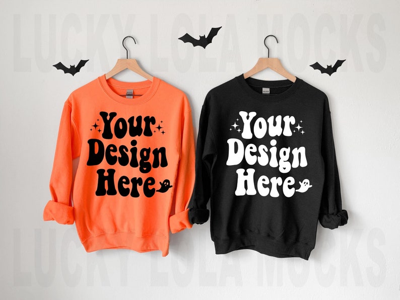 Gildan 18000 Orange Mockup, Gildan 18000 Black Mockup, Halloween Sweatshirt Mockup, Halloween Mockup, Fall Mockup, Gildan Sweatshirt Mockup image 1