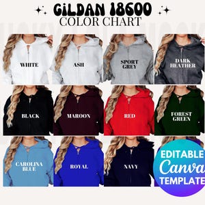 Editable Gildan 18600 Color Chart, 18600 Mockup, Gildan Zip Hoodie ...