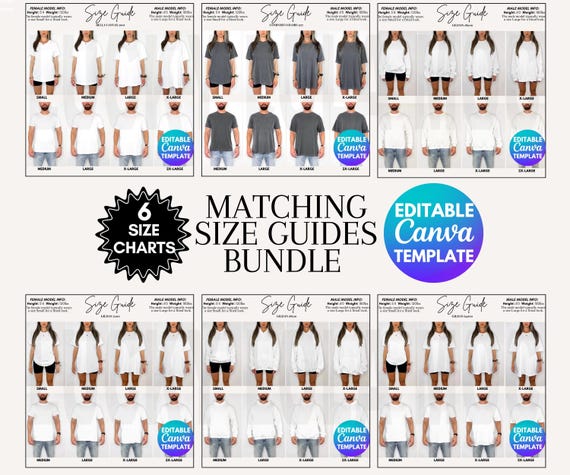Editable Size Chart Bundle, Comfort Colors Size Chart, Bella Canvas Size Chart, Gildan Size Chart, Size Chart Editable, Size Guide Mockup