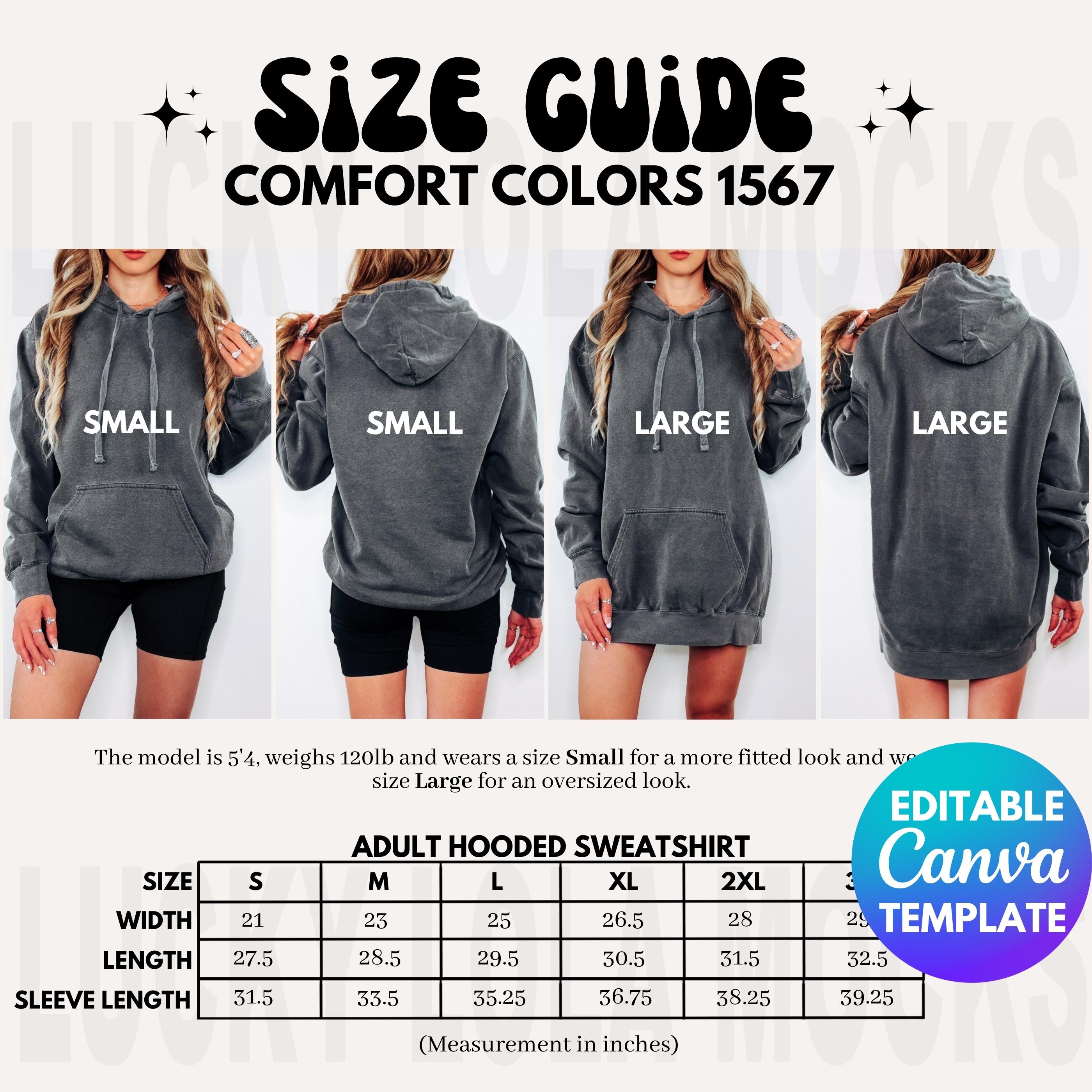 Editable Comfort Colors 1567 Size Chart, Comfort Colors 1567 Size Chart, Size Chart Mockup, 1567 Hoodie Mockup, Comfort Colors Hoodie