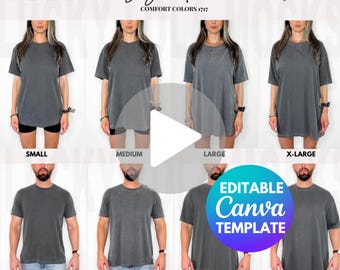 Editable Comfort Colors 1717 Men and Women Video Mockup, 1717 Video Size Chart Male and Female, c1717 Video Sizing, Video Size Guide 1717