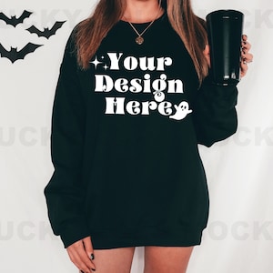 Gildan 18000 Black Mockup, Black Sweatshirt Mockup, Gildan 18000 Mockup, Model Mockup, Fall Mockup, Halloween Mockup, Boho Mockup