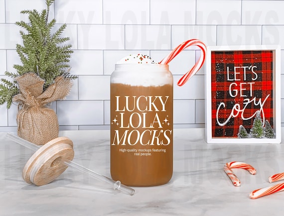 Christmas Sipper Glass Mockup, Libbey Glass Mockup, Glass Can Mockup, 16 oz Glass Can Mock Up, Sipper Glass Christmas Mockup, Xmas Mockup