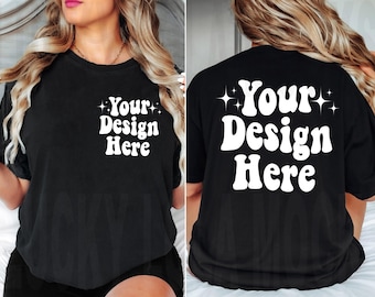 Front and Back Comfort Colors Black Mockup, Back Mockup, Front Back Mockup, C1717 Black T Shirt Mock Up, Oversized Mockup, Model Mockup