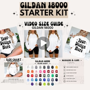 Gildan 18000 Video Starter Kit, Gildan 18000 Video Größentabelle, Größentabelle Mockup, Größentabelle Mockup, Gildan 18000 Farbtabelle, 18000 Mockup