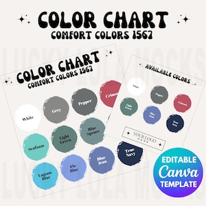 Editable Comfort Colors 1567 Color Chart, Color Chart, Color Chart Mockup, Comfort Colors 1567 Color Size Chart, 1567 Color Chart